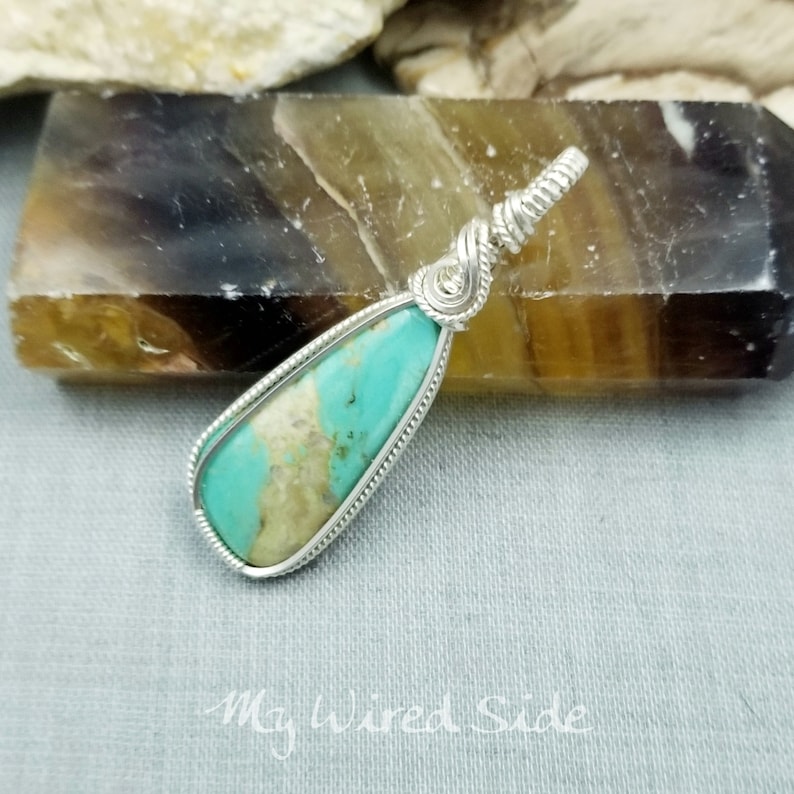 December Birthstone 25th Anniversary Gift Turquoise Pendant 11th Anniversary Stone Silver Anniversary Jewelry Wire Wrapped Pendant