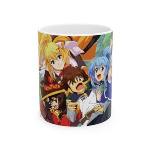 KonoSuba, God&#39;s Blessing on this Wonderful World, Kazuma, Megumin, Darkness, Aqua, Ceramic Mug, 11oz, 15 oz, Anime, Manga