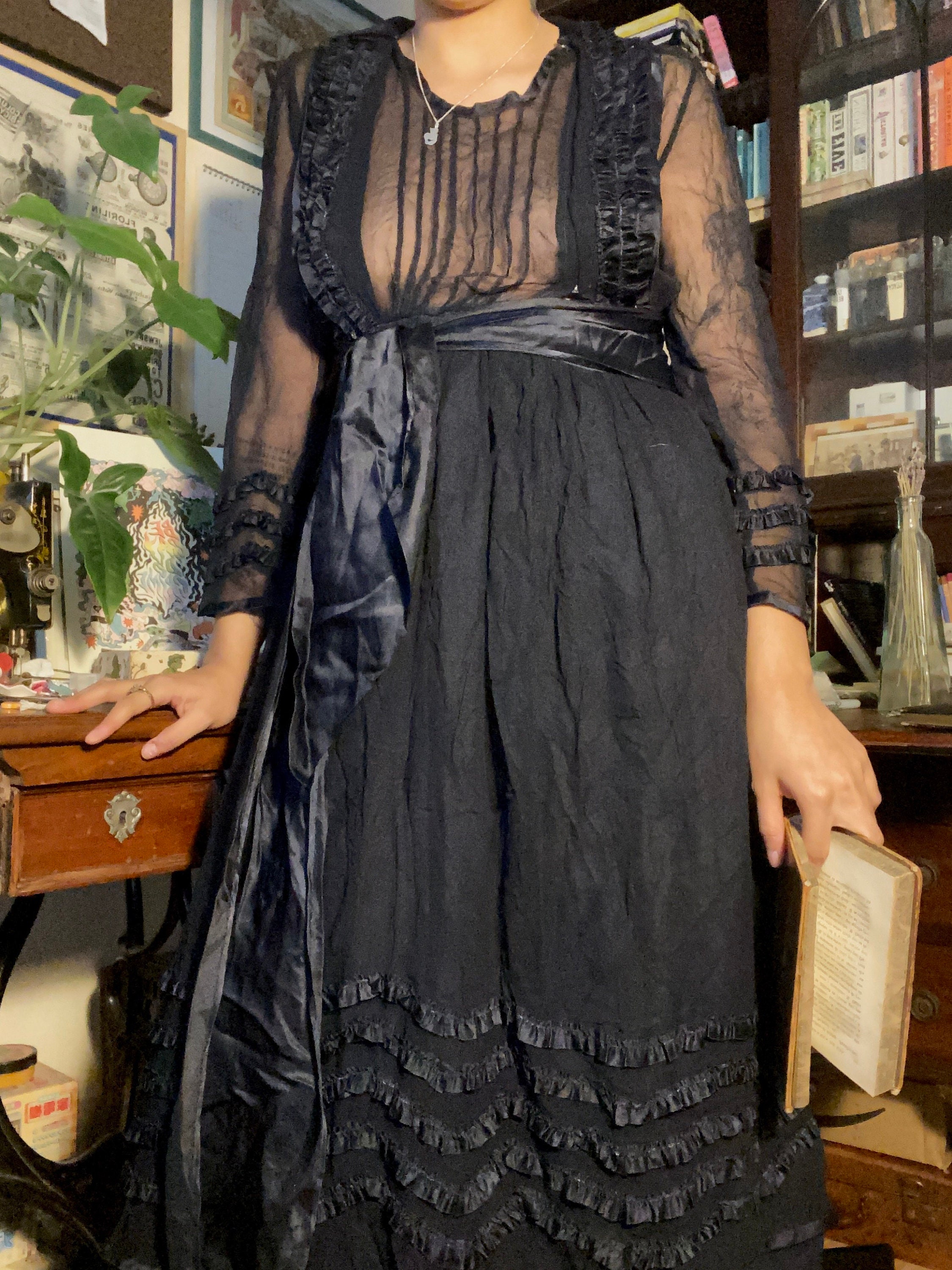 Antique Edwardian Dress Navy Blue Ruffle Chiffon Tea Gown - Etsy