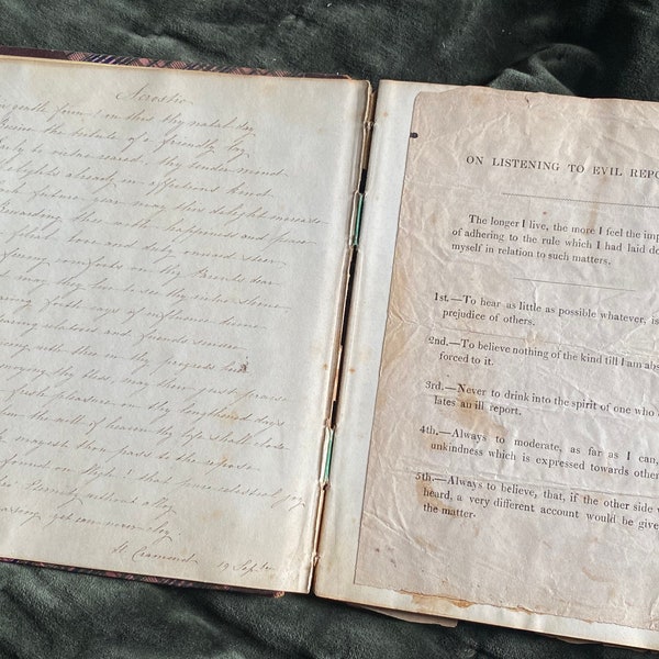 Antique 1850s Writing Album, Poesie, Prose, Autograph book 1852 French & English Frederica Berncastel