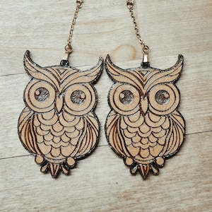 Wooden Owl Earrings | Cute Owl Earrings | Round Owl Earrings | Cottagecore Earrings | Retro Earrings | Witchy Jewelry |