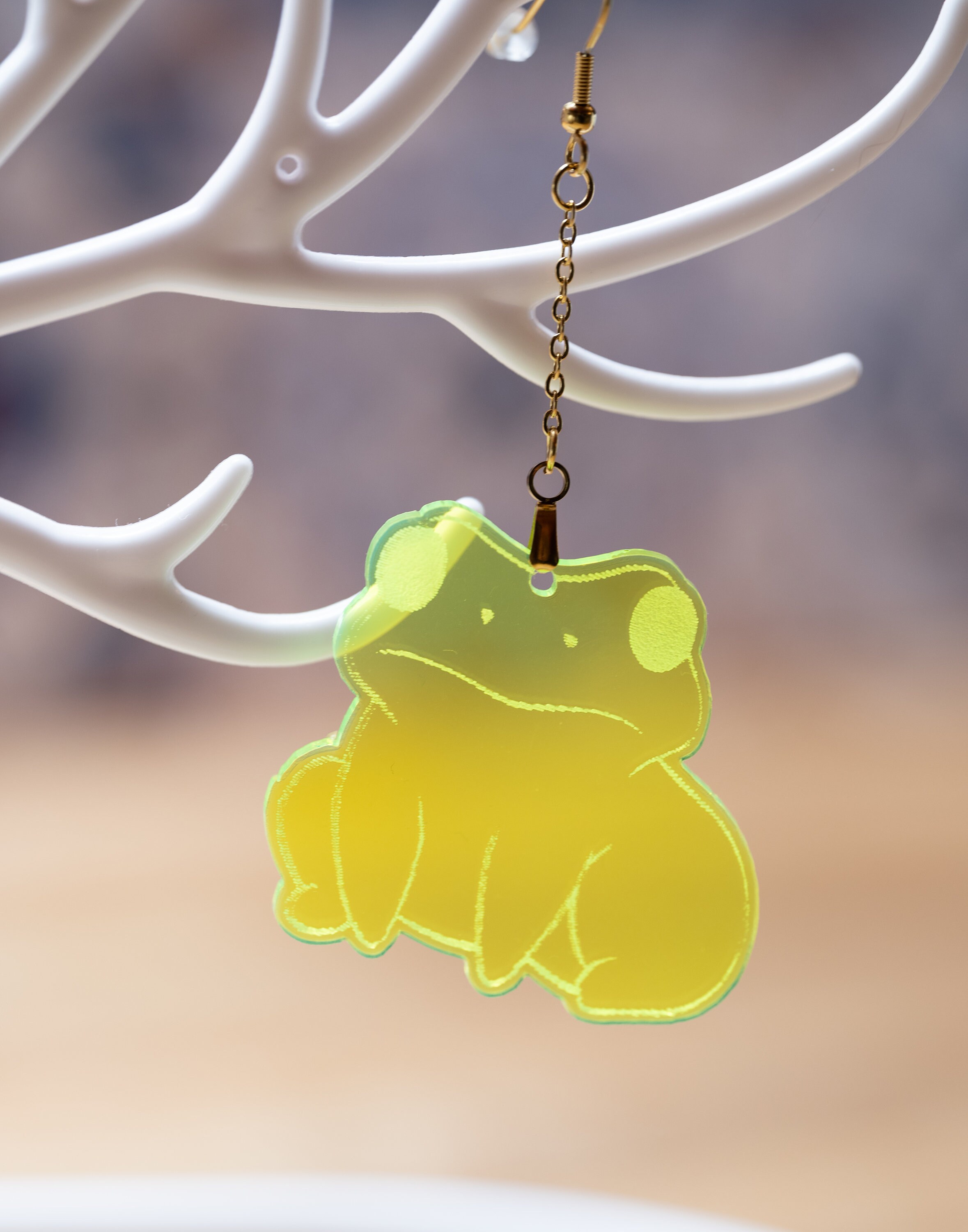 Fluorescent Plexiglass Frog Earrings: Cottagecore Goblincore Jewelry