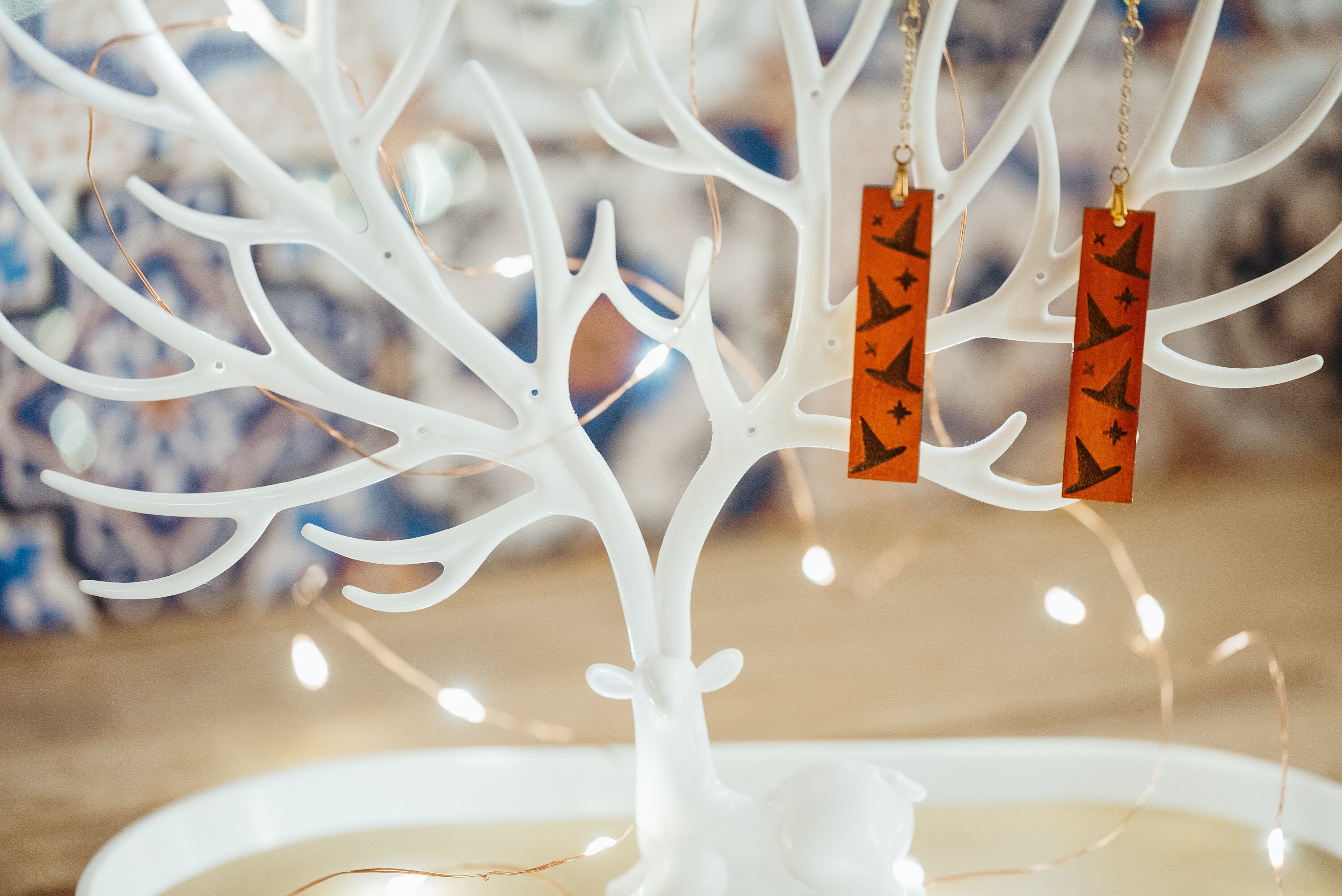 Witch Hat Dangle Earrings: Burnt Orange Halloween Jewelry