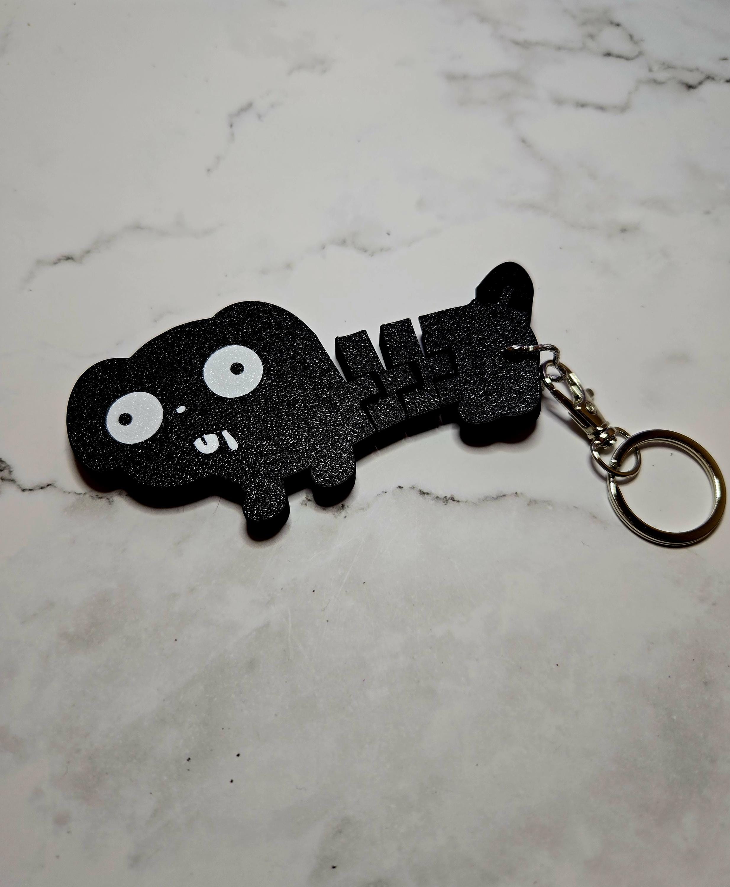 Black Pug Fidget Keychain: 3D Printed Derpy Dog Mom Gift - Thumbnail 3