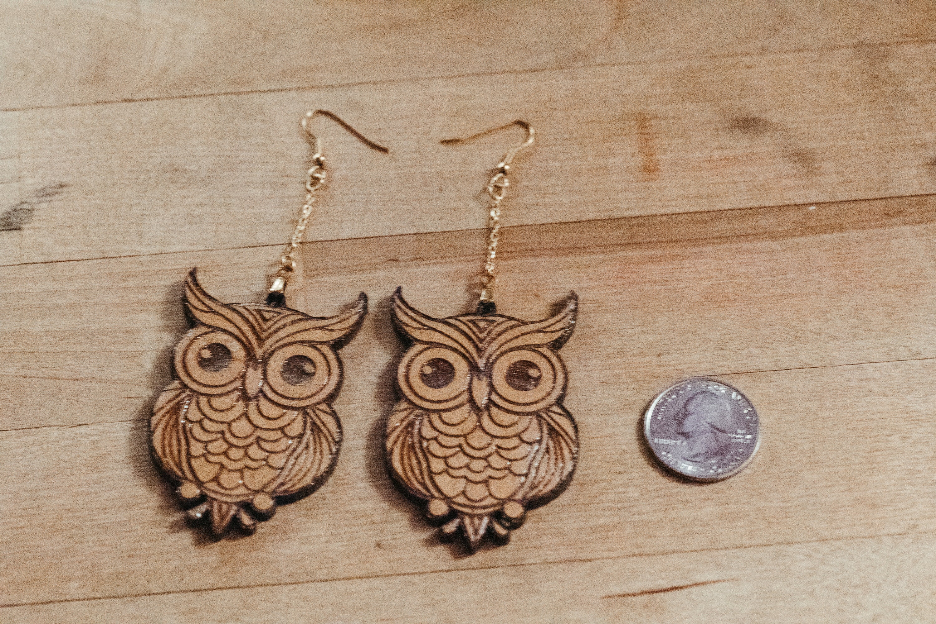 Retro Wooden Owl Earrings: Cottagecore Witchy Jewelry - Thumbnail 4