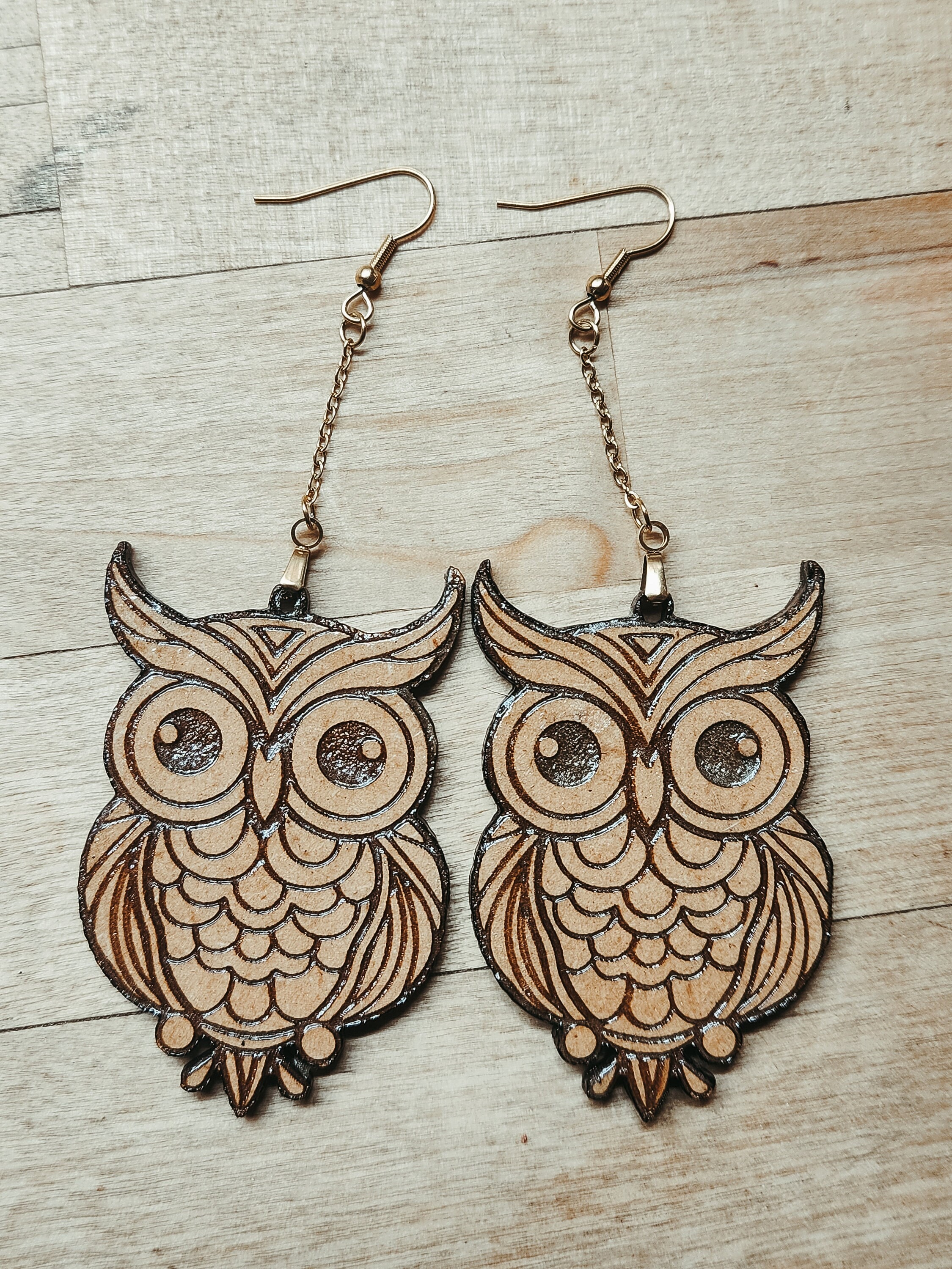 Retro Wooden Owl Earrings: Cottagecore Witchy Jewelry