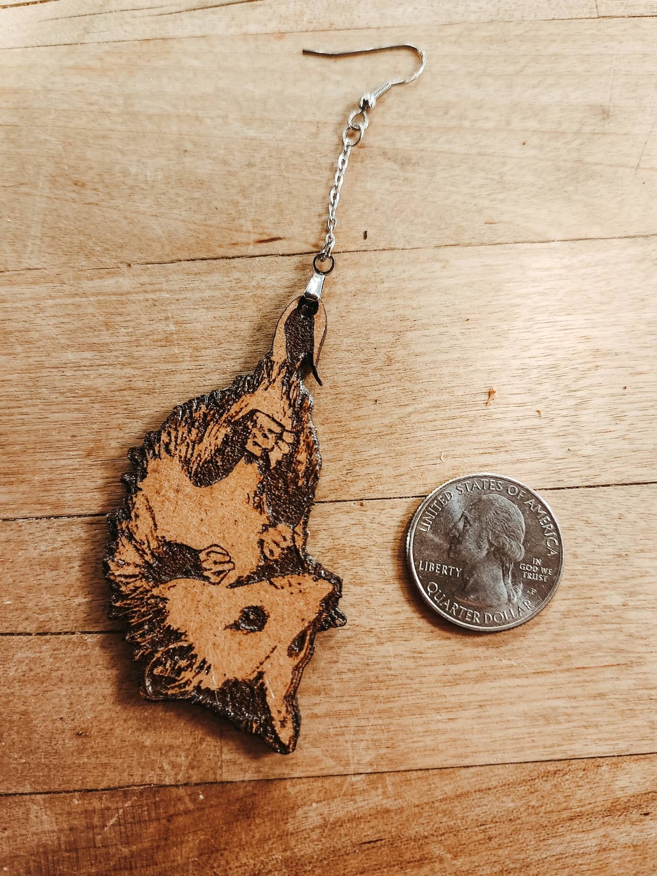 Engraved Possum Earrings: Lightweight Wooden Cottagecore Jewelry - Thumbnail 6