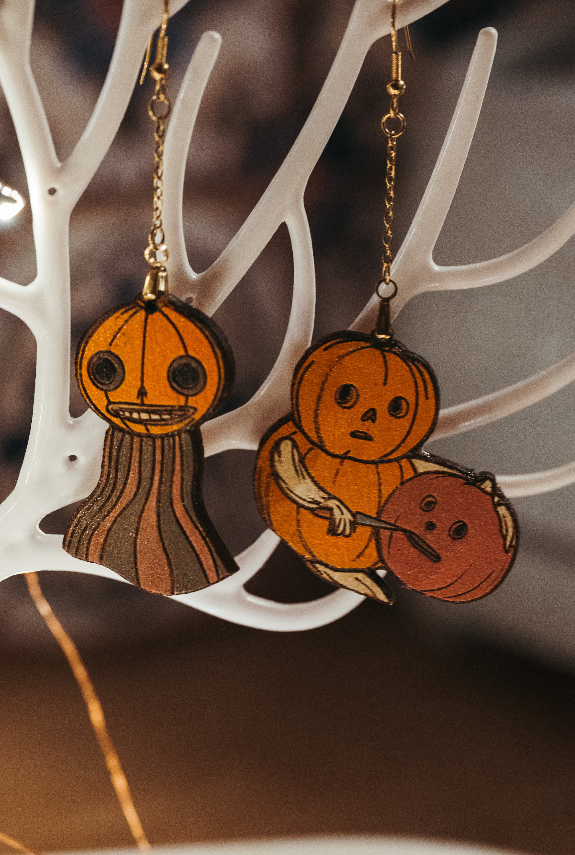 Pottsfield Over the Garden Wall Earrings : Engraved Wooden Witchy Jewelry
