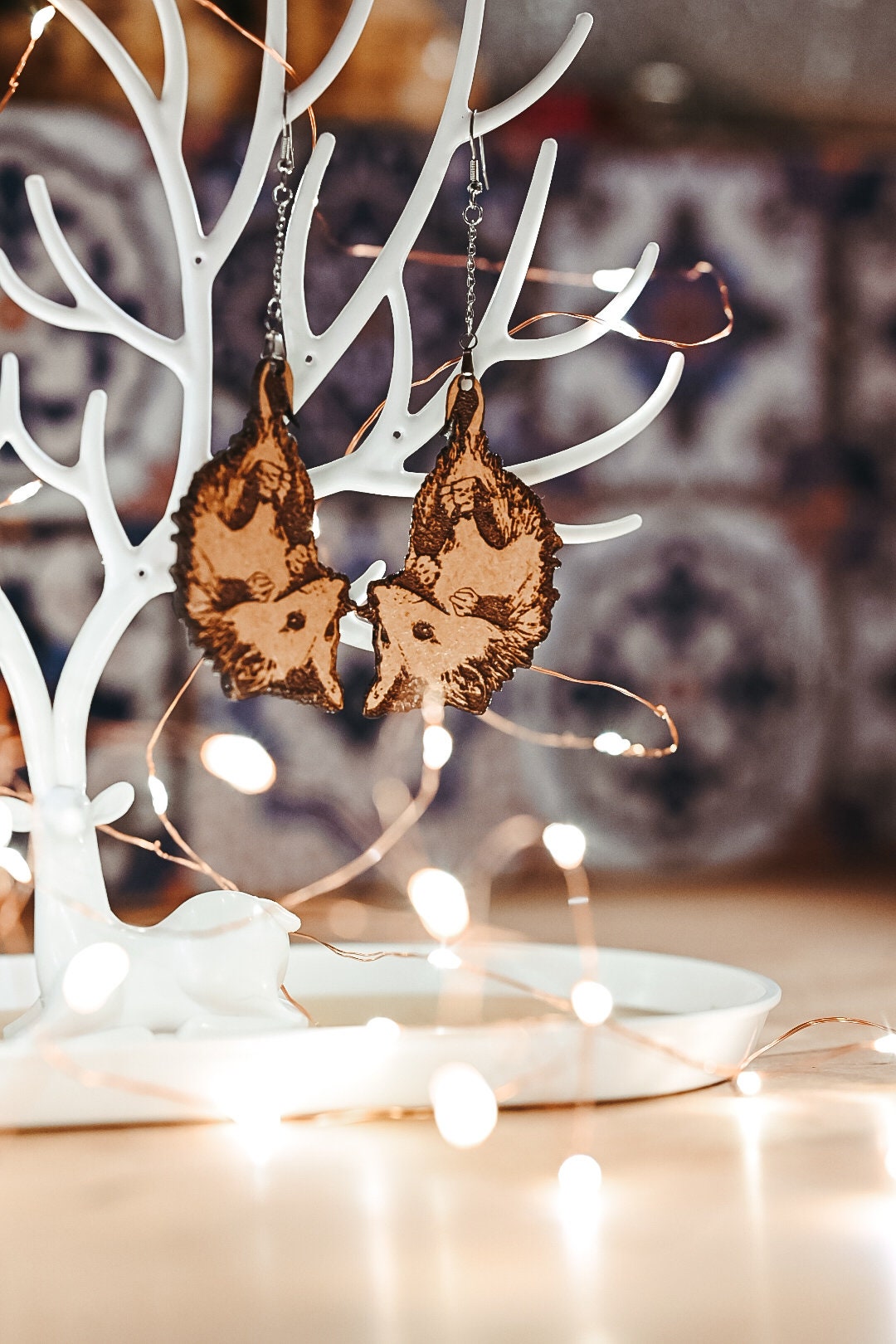 Engraved Possum Earrings: Lightweight Wooden Cottagecore Jewelry - Thumbnail 3
