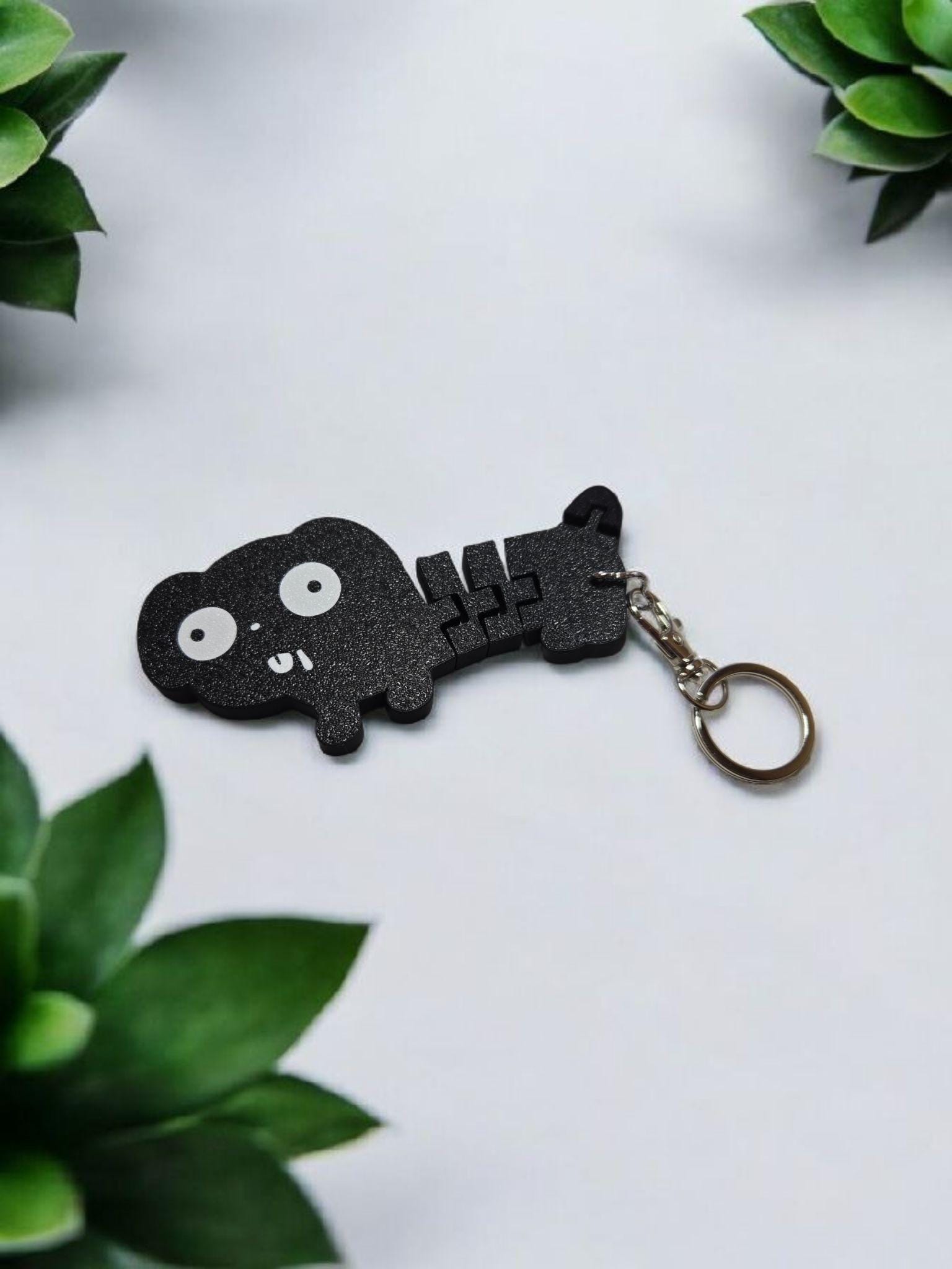 Black Pug Fidget Keychain: 3D Printed Derpy Dog Mom Gift