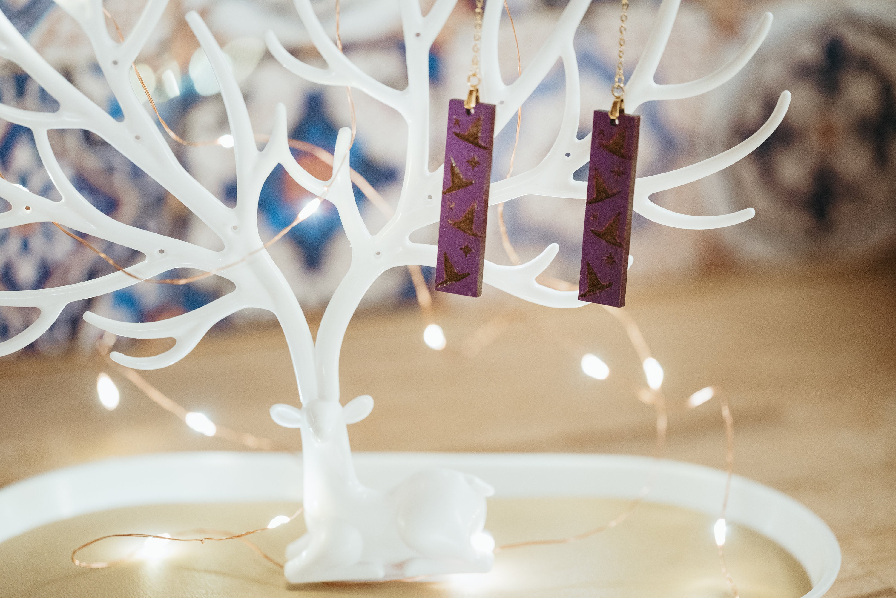 Witch Hat Dangle Earrings: Burnt Orange Halloween Jewelry - Thumbnail 3
