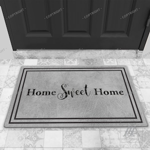 Home Sweet Home Framed Designed Gray Indoor Door Mat Welcome Mat  Housewarming Gift Custom Doormats Personalized Door Mat DM03-026