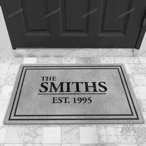 The Surname Est. Framed Designed Gray Indoor Door Mat WelcomeMat  Housewarming Gift Custom Doormats Personalized Door Mat DM03-038