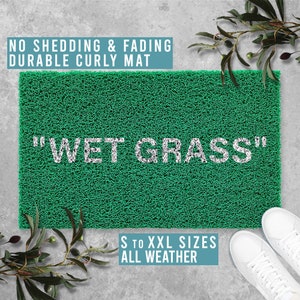 Wet Grass OFF Green White Doormat Welcome Mat Funny Doormat Housewarming Gift All Weather Durable Curly Mat SM0026