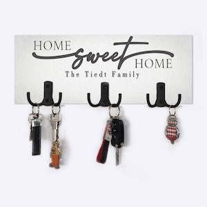 Personalized Wood Key Hanger for Wall, Custom Family Name Key Holder, Last Name Key Hook Couple Gift, Housewarming Gift Home Sweet Home KH01