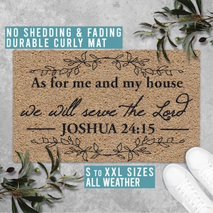 As For Me And My House We Will Serve the Lord Joshua 24:15 Religious Doormat, Verse Welcome Door Mat, All Weather Durable Curly Mat SM0255
