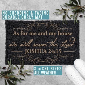 As For Me And My House We Will Serve the Lord Joshua 24:15 Religious Doormat, Verse Welcome Door Mat, All Weather Durable Curly Mat SM0255