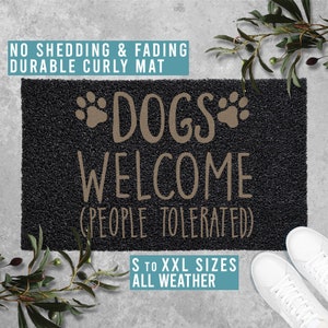 Dogs Welcome People Tolerated Doormat Dog Welcome Mat Funny Door Mat Housewarming Gift for Dog Lovers All Weather Durable Curly Mat SM0212