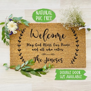 Welcome May God Bless Our Home and All Who Enter Personalized Family Name Welcome Doormat Funny Doormat Welcome Mat  Housewarming Gift CC071