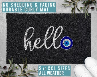 Hello Evil Eye Doormat Welcome Mat Funny Door Mat Housewarming Gift All Weather Durable Curly Mat SM0068