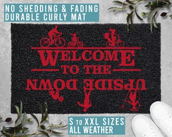 Welcome to the Upside Down Doormat, Halloween Decor, Funny Welcome Door Mat Housewarming Gift All Weather Durable Curly Mat SM0249