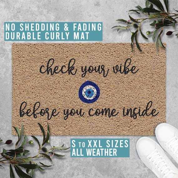 Check Your Vibe Before You Come Inside Evil Eye Doormat Welcome Mat Funny Door Mat Housewarming Gift All Weather Durable Curly Mat SM0087