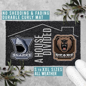 A House Divided Sports Doormat Your Favorite Team Personalized Welcome Mat Man Cave Fathers Day Gift All Weather Durable Curly Mat SM0072