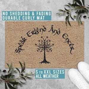 Speak Friend and Enter Doormat Welcome Mat Funny Door Mat Housewarming Gift All Weather Durable Curly Mat SM0040