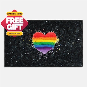 Gay Pride Lesbian Lgbt Blue Black Marble Granite Neon Doormat, Housewarming Gift, Custom Welcome Mat 019