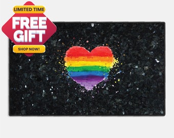 Gay Pride Lesbian Lgbt Blue Black Marble Granite Neon Doormat, Housewarming Gift, Custom Welcome Mat 019