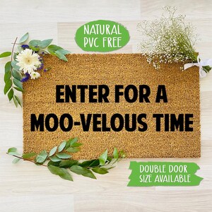 Enter For A Moo-Velous Time Doormat Funny Doormat Welcome Mat Farmhouse Outdoor Rug Custom Doormat, Housewarming Gift CC531