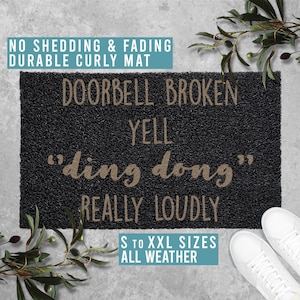 Doorbell Broken Yell Ding Dong Really Loudly Doormat Welcome Mat Funny Door Mat Housewarming Gift All Weather Durable Curly Mat SM0167
