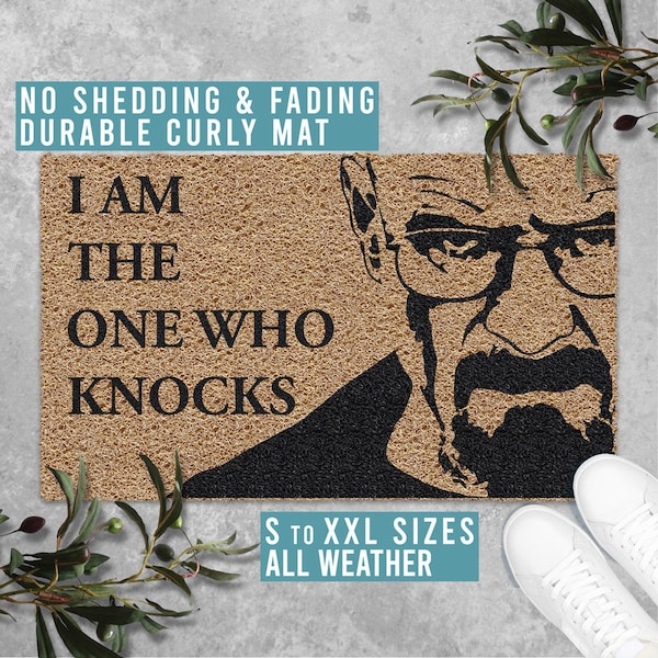 I am The One Who Knocks Doormat Funny Welcome Door Mat TV Show Movie Decor Housewarming Gift All Weather Durable Curly Mat SM0266