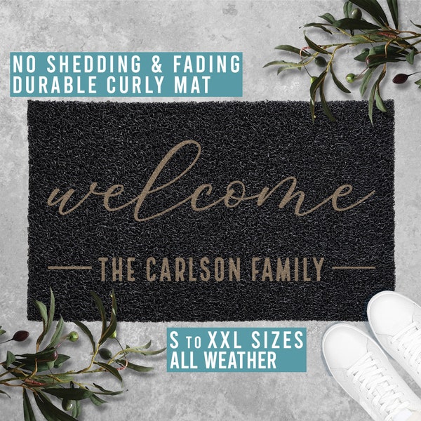 Personalized Family Name Doormat Custom Welcome Mat Funny Door Mat Housewarming Gift All Weather Durable Curly Mat SM0148
