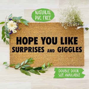Hope You Like Surprises And Giggles Doormat Funny Doormat Welcome Mat Farmhouse Outdoor Rug Custom Doormat, Housewarming Gift CC562