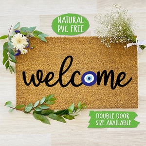 Welcome Evil Eye Doormat Check Your Energy Vibe Funny Doormat Welcome Mat Farmhouse Outdoor Rug Custom Doormat, Housewarming Gift CC106