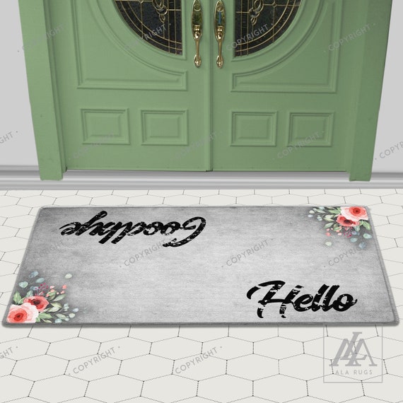 Christmas Sale Hello Goodbye Xl Doormats Grey Floral Double Door Doormat Welcome Mat Housewarming Gift Custom Doormats Personalized