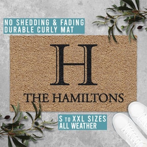 Monogram Family Name Doormat Personalized Welcome Mat Funny Door Mat Housewarming Gift All Weather Durable Curly Mat SM0191