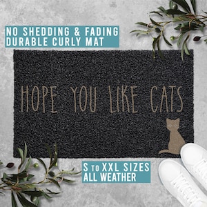 Hope You Like Cats Doormat Welcome Mat Funny Door Mat Housewarming Gift for Cat Lovers All Weather Durable Curly Mat SM0226
