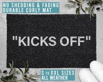 KICKS OFF Hype Black White Sneakers Doormat Welcome Mat Funny Doormat Housewarming Gift All Weather Durable Curly Mat SM0245