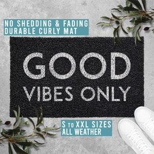 Good Vibes Only Doormat Welcome Mat Funny Door Mat Housewarming Gift All Weather Durable Curly Mat SM0011