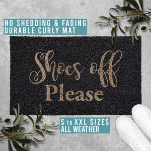 Shoes Off Please Doormat Funny Welcome Mat Housewarming Gift All Weather Durable Curly Mat SM0047