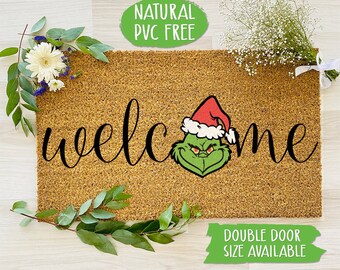 Welcome The Grinch Doormat, Merry Grinchmas Christmas Doormat, Funny Welcome Mat, Grinch Decoration, Christmas Door Mat, Holiday Gift CC120