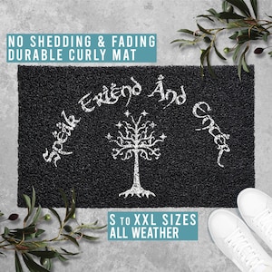 Speak Friend and Enter Doormat Welcome Mat Funny Door Mat Housewarming Gift All Weather Durable Curly Mat SM0040