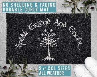 Speak Friend and Enter Doormat Welcome Mat Funny Door Mat Housewarming Gift All Weather Durable Curly Mat SM0040