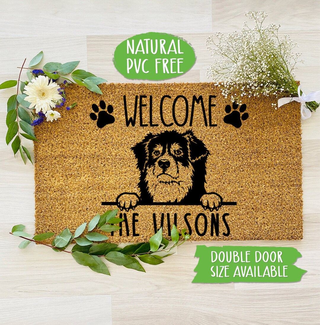 Welcome Australian Shepherd Paw Personalized Family Name Doormat