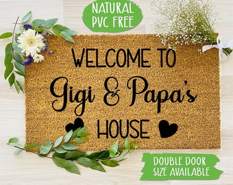 Welcome to Gigi and Papas House Doormat, Grandparents Mothers Day Gift, Natural Eco Friendly Coir Latex Welcome Mat, Housewarming Gift CC156