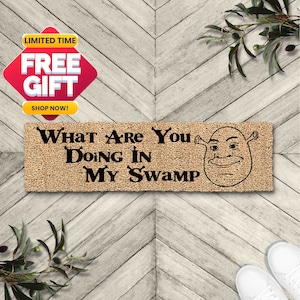 What are You Doing in my Swamp Skinny Doormat, Funny Movie Doormat, TV Show Welcome Mat, Farmhouse Outdoor Rug, Housewarming Gift CC105