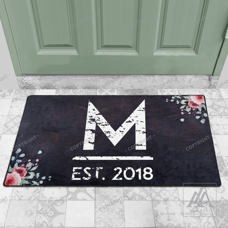 Family M Est Floral Door Mat Welcome Mat Funny Doormats Etsy