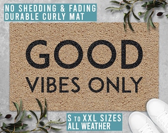 Good Vibes Only Doormat Welcome Mat Funny Door Mat Housewarming Gift All Weather Durable Curly Mat SM0011